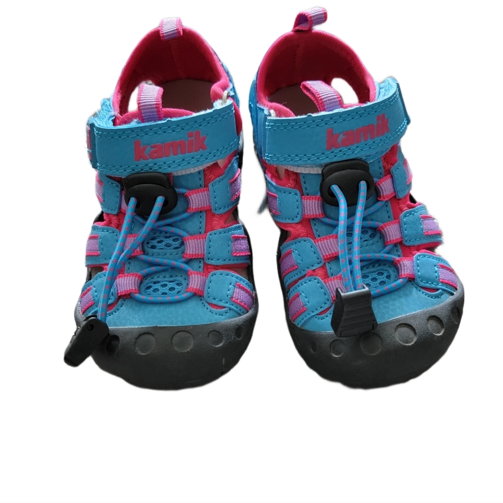 Kamik Crab Girls' Sz 7 Pink Turquoise Waterproof Sport Closed Toe Sandals